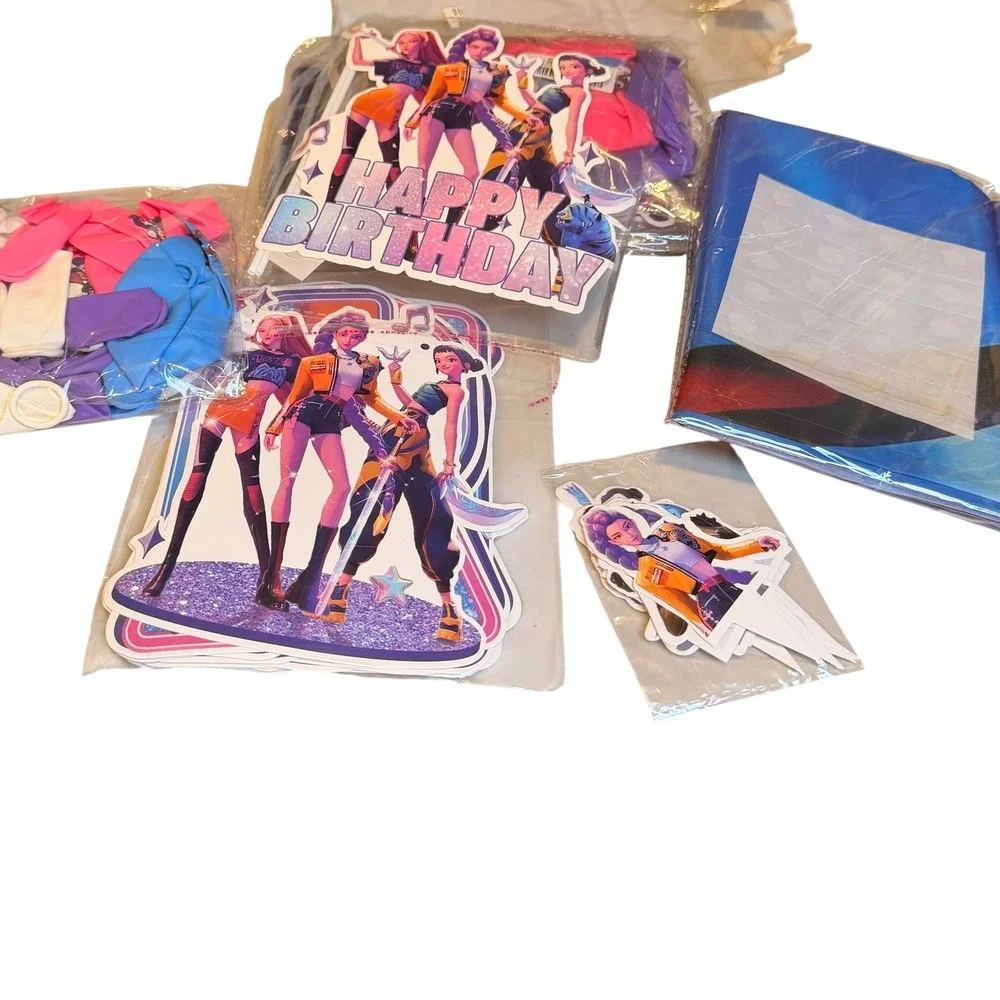 K-Pop Demon Hunter Birthday Party Decorations Supplies Pink Blue Decor 2 Sets